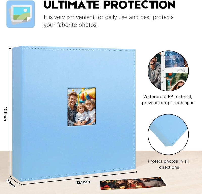 Aevdor 700 Pockets Photo Album 4x6, Extra Large Capacity Leather Cover Wedding Family Photo Albums Holds 700 Horizontal and Vertical Photos, Acid-free Pages 4x6 Photo Album with Front Window (Blue) - Image 3